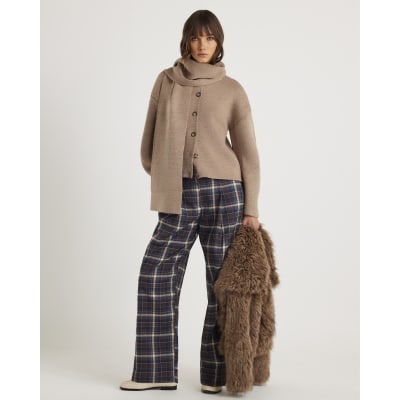 Beige Wrap Scarf Knitted Cardigan