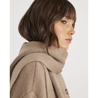 Beige Wrap Scarf Knitted Cardigan