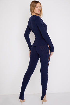 Navy ribbed knit trousers