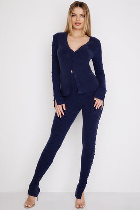 Navy ribbed knit trousers