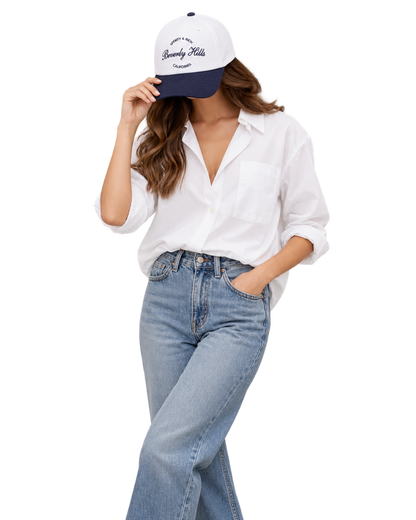 Beverly Script Hat - White/Navy