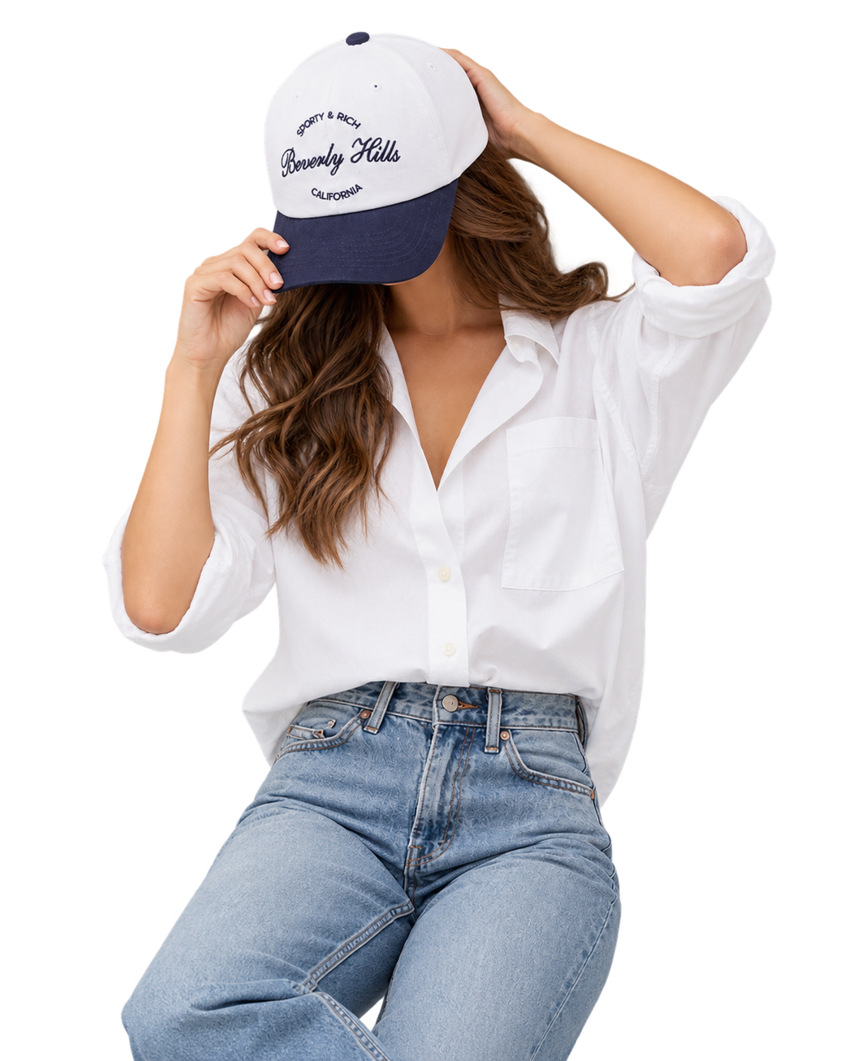 Beverly Script Hat - White/Navy