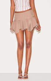 Chestnut Drop Waist Hanky Hem Mini Skirt