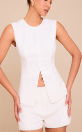 White Hook And Eye Detail Waistcoat