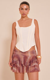 Multi Snake Printed Mesh Frilly Low Waist Mini Skirt