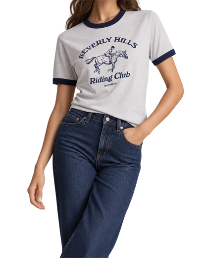 BH Riding Club Ringer Tee - Heather Gray/Dark Navy