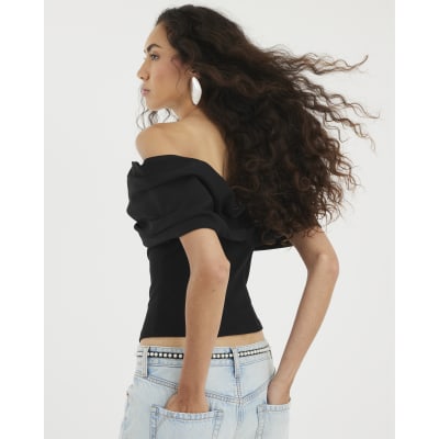 Black 3D Bow Bardot Top