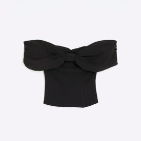 Black 3D Bow Bardot Top