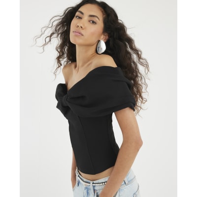 Black 3D Bow Bardot Top