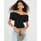 Black 3D Bow Bardot Top