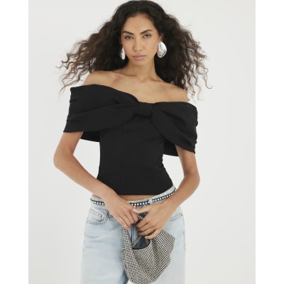Black 3D Bow Bardot Top