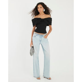 Black 3D Bow Bardot Top
