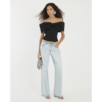 Black 3D Bow Bardot Top