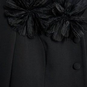 Black 3D Flower Collarless Blazer