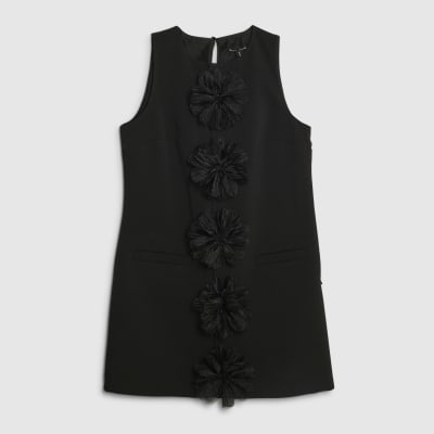 Black 3D Flower Mini Shift Dress