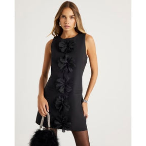 Black 3D Flower Mini Shift Dress