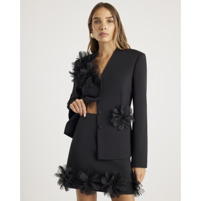 Black 3D Flower Mini Skirt