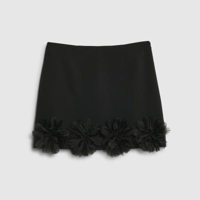 Black 3D Flower Mini Skirt