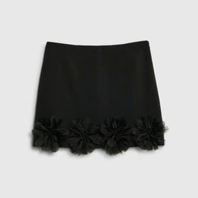 Black 3D Flower Mini Skirt