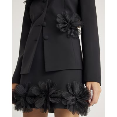 Black 3D Flower Mini Skirt