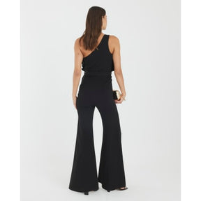 Black 3D Ruffle Belted One Shoulder Jumpsuit