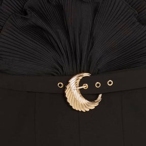 Black 3D Ruffle Belted One Shoulder Jumpsuit