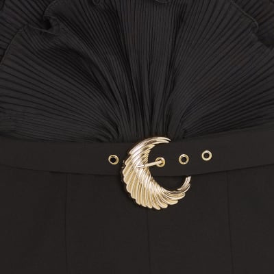 Black 3D Ruffle Belted One Shoulder Jumpsuit