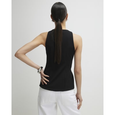Black Asymmetric Bow Tie Front Waistcoat