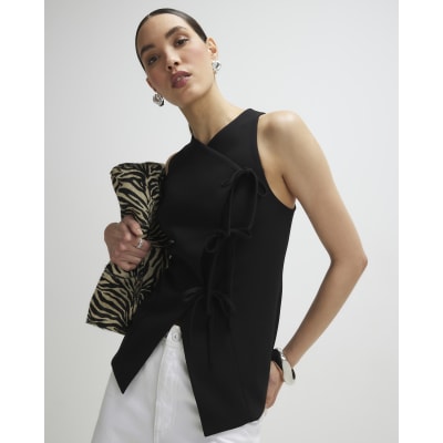 Black Asymmetric Bow Tie Front Waistcoat