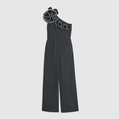 Black Asymmetric Tipped Frill Jumpsuit