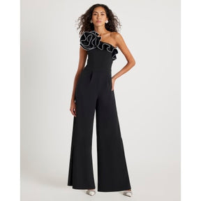 Black Asymmetric Tipped Frill Jumpsuit