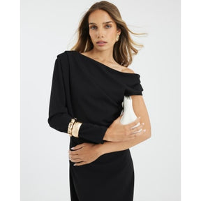 Black Asymmetrical Draped Maxi Dress