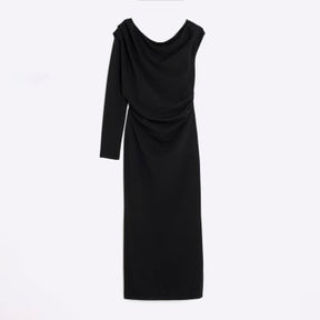 Black Asymmetrical Draped Maxi Dress