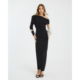 Black Asymmetrical Draped Maxi Dress