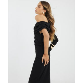 Black Asymmetrical Draped Maxi Dress