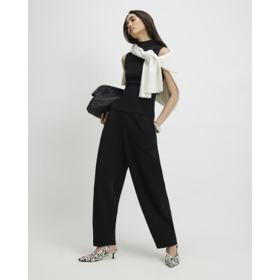 Black Barrel Leg Jersey Trousers