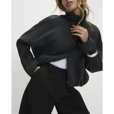 Black Barrel Leg Tailored Trousers