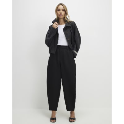 Black Barrel Leg Tailored Trousers