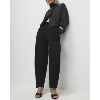 Black Barrel Leg Tailored Trousers
