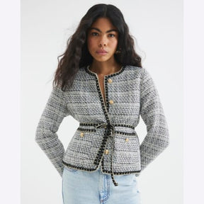 Black Belted Boucle Jacket