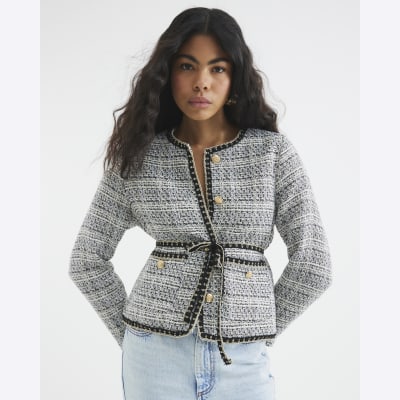 Black Belted Boucle Jacket