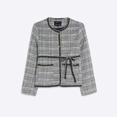 Black Belted Boucle Jacket