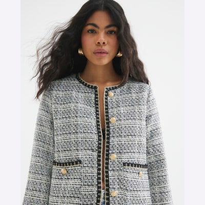 Black Belted Boucle Jacket