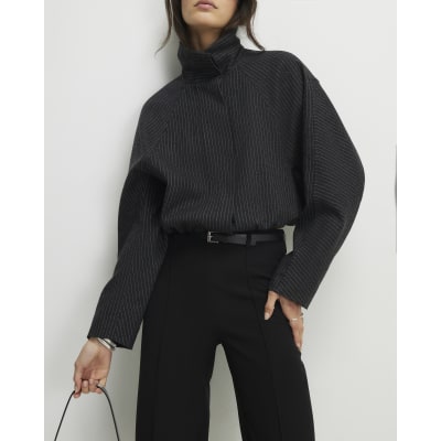 Black Belted Cropped Wide Leg Trousers