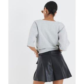 Black Belted Faux Leather Pleated Shorts