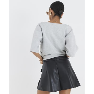 Black Belted Faux Leather Pleated Shorts