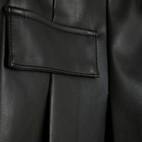 Black Belted Faux Leather Pleated Shorts