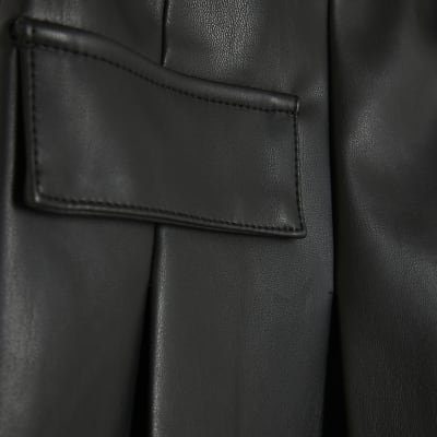 Black Belted Faux Leather Pleated Shorts