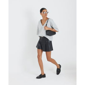 Black Belted Faux Leather Pleated Shorts
