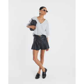 Black Belted Faux Leather Pleated Shorts